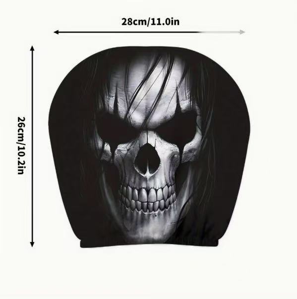Black Skull Car Printed Headrest Cover Universal Elastic Style Funny and Interesting Universal Headgear