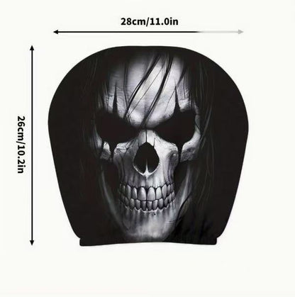 Black Skull Car Printed Headrest Cover Universal Elastic Style Funny and Interesting Universal Headgear