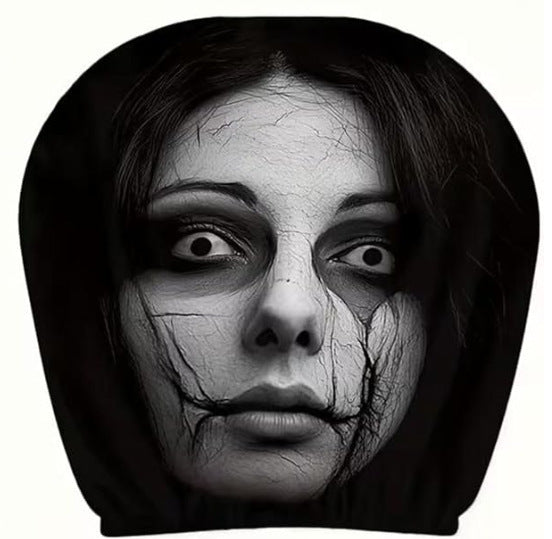 Black Skull Car Printed Headrest Cover Universal Elastic Style Funny and Interesting Universal Headgear