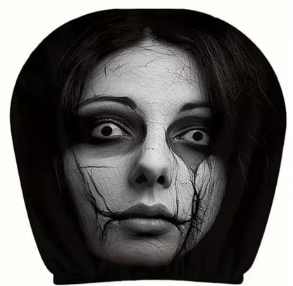 Black Skull Car Printed Headrest Cover Universal Elastic Style Funny and Interesting Universal Headgear