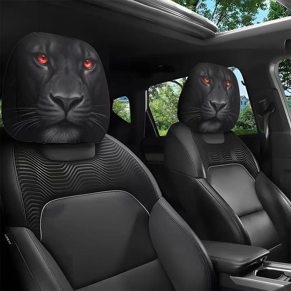 Black Skull Car Printed Headrest Cover Universal Elastic Style Funny and Interesting Universal Headgear