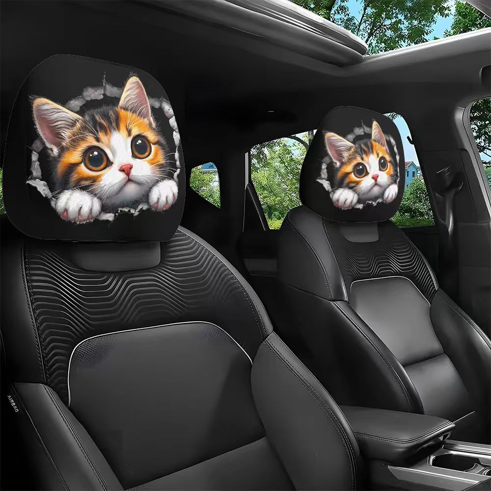 Black Skull Car Printed Headrest Cover Universal Elastic Style Funny and Interesting Universal Headgear