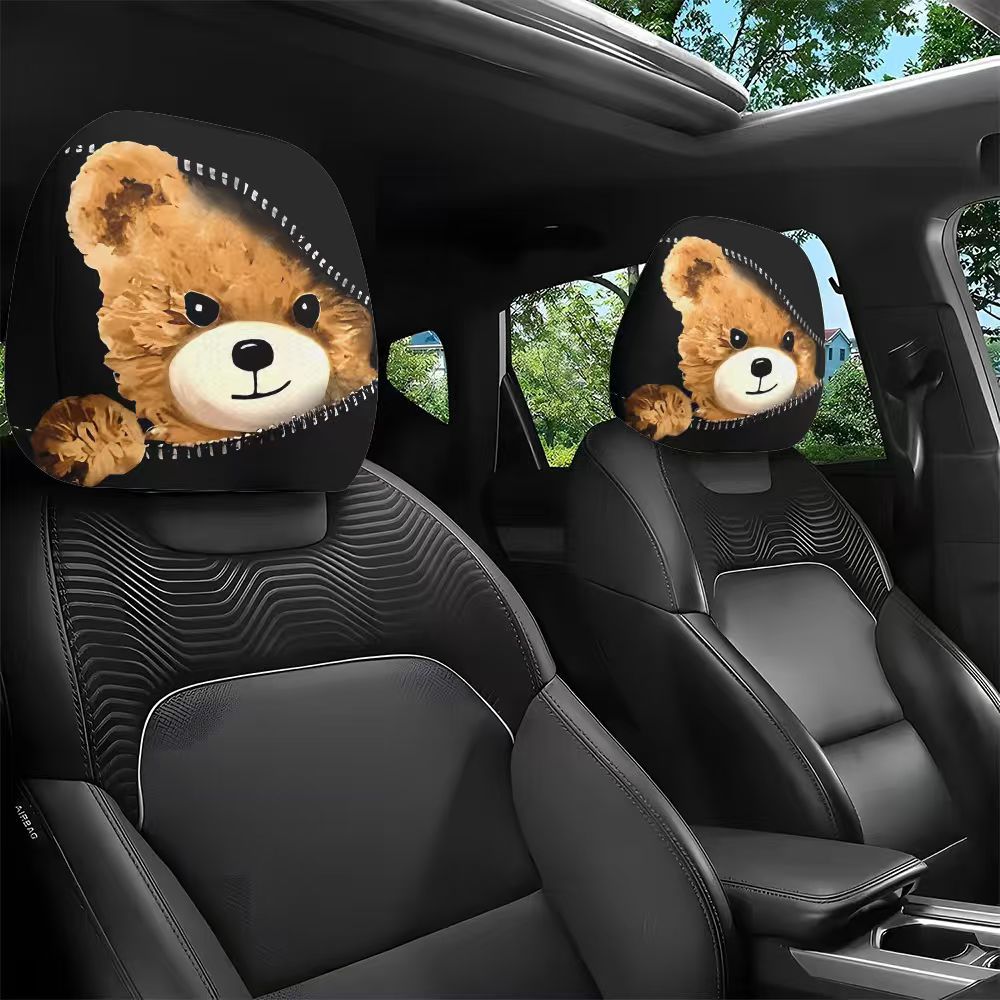 Black Skull Car Printed Headrest Cover Universal Elastic Style Funny and Interesting Universal Headgear