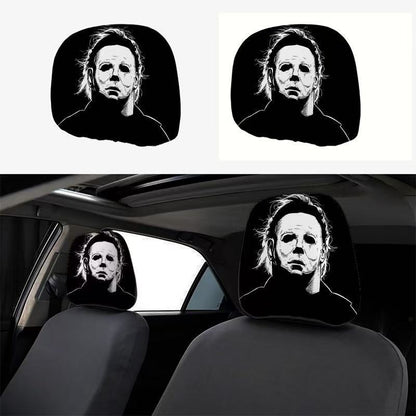 Black Skull Car Printed Headrest Cover Universal Elastic Style Funny and Interesting Universal Headgear