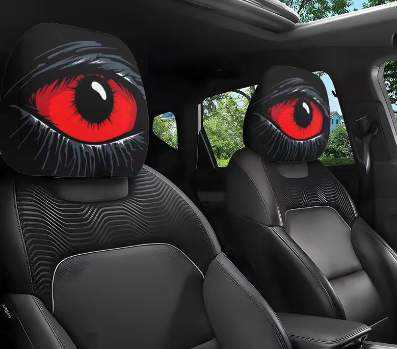 Black Skull Car Printed Headrest Cover Universal Elastic Style Funny and Interesting Universal Headgear