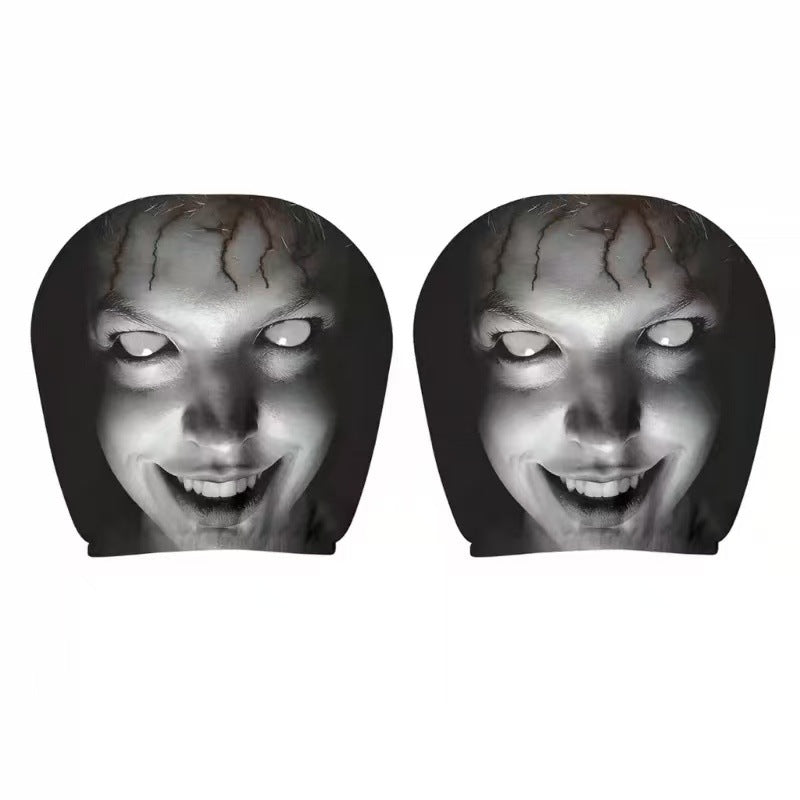 Black Skull Car Printed Headrest Cover Universal Elastic Style Funny and Interesting Universal Headgear