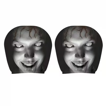 Black Skull Car Printed Headrest Cover Universal Elastic Style Funny and Interesting Universal Headgear