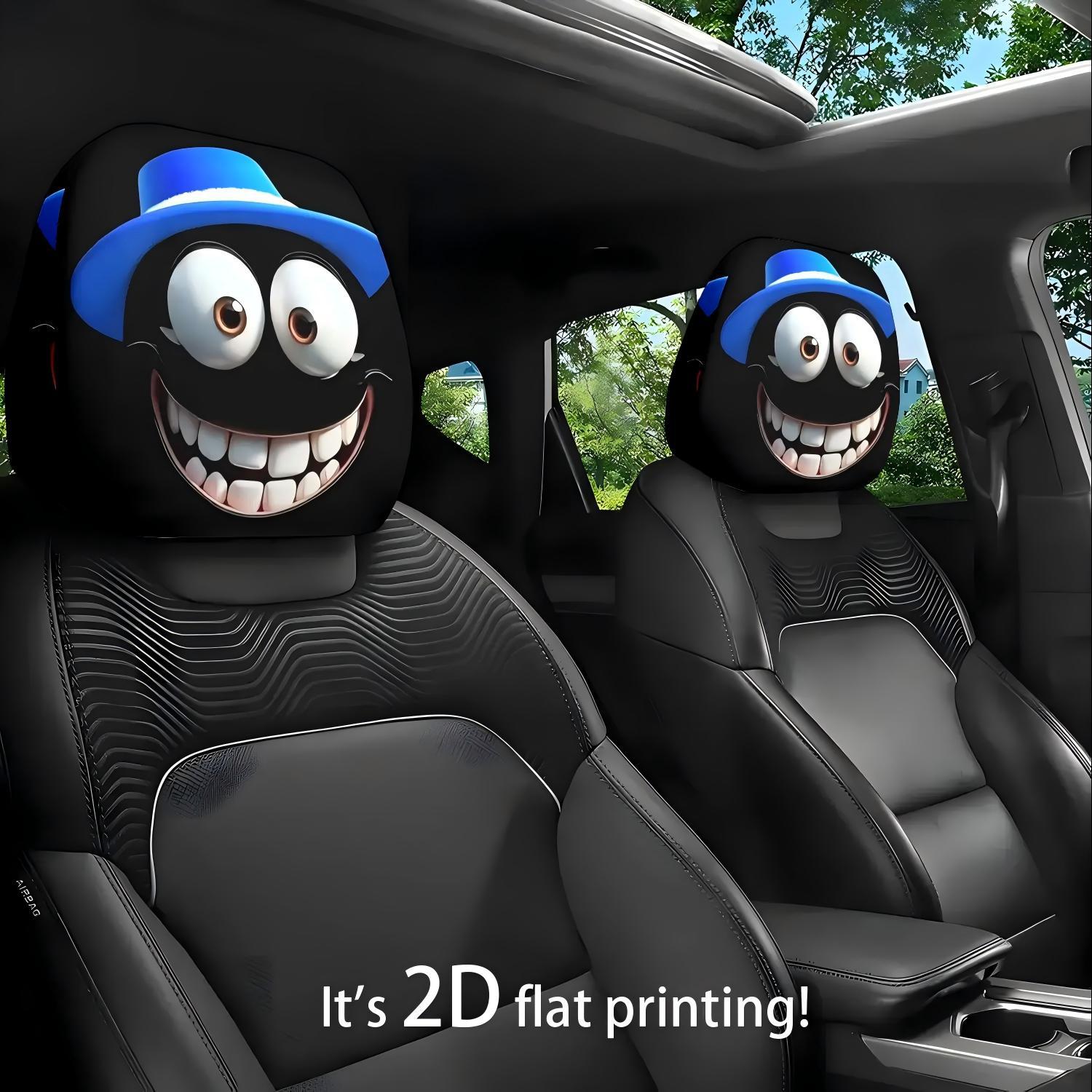 Black Skull Car Printed Headrest Cover Universal Elastic Style Funny and Interesting Universal Headgear