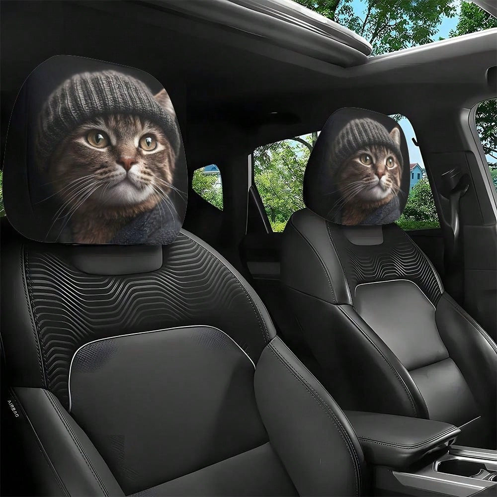 Black Skull Car Printed Headrest Cover Universal Elastic Style Funny and Interesting Universal Headgear