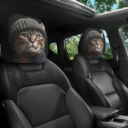 Black Skull Car Printed Headrest Cover Universal Elastic Style Funny and Interesting Universal Headgear