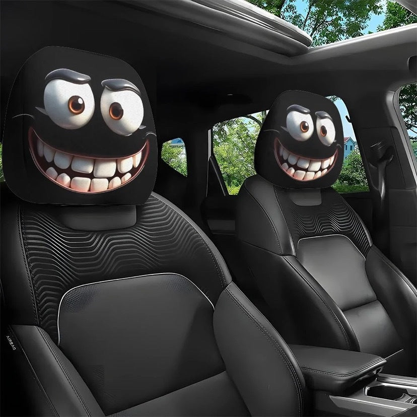 Black Skull Funny Car Print Headrest Cover Universal Elastic