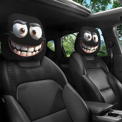 Black Skull Funny Car Print Headrest Cover Universal Elastic
