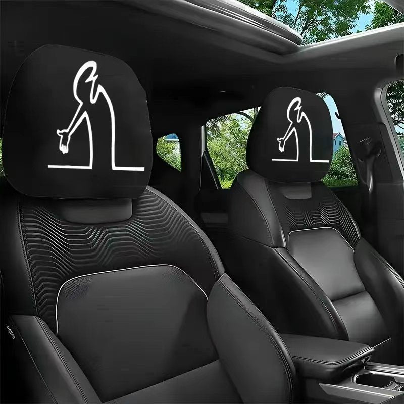 Black Skull Funny Car Print Headrest Cover Universal Elastic