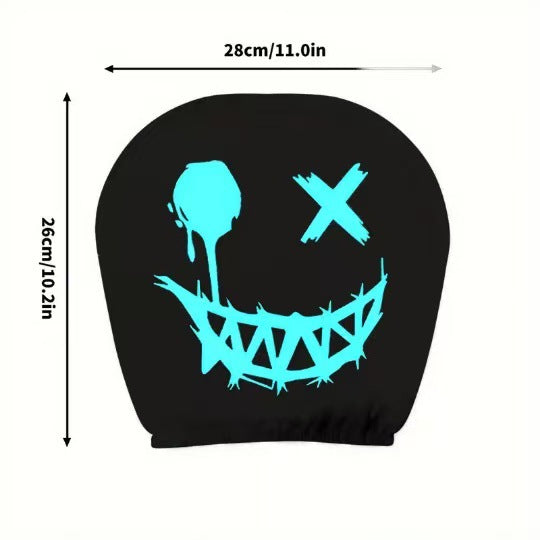 Black Skull Funny Car Print Headrest Cover Universal Elastic