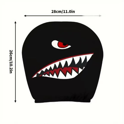 Black Skull Funny Car Print Headrest Cover Universal Elastic