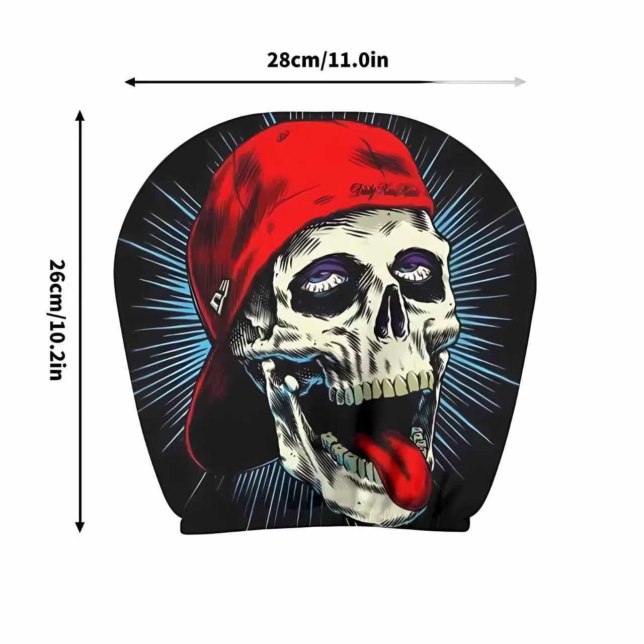 Black Skull Funny Car Print Headrest Cover Universal Elastic