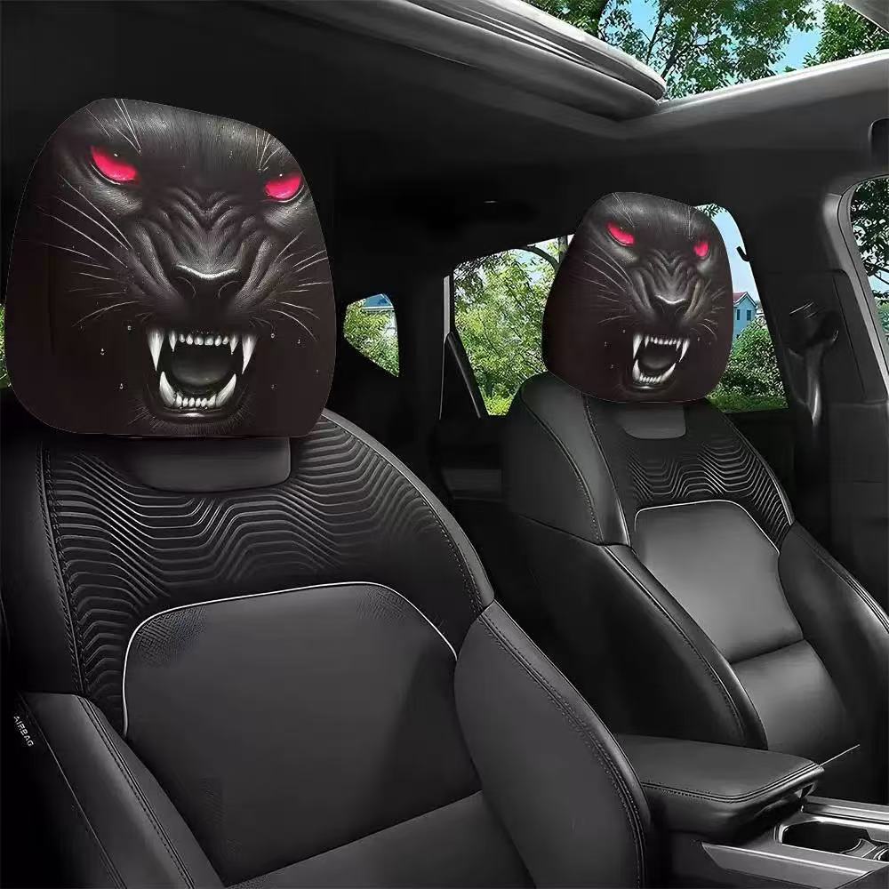Black Skull Funny Car Print Headrest Cover Universal Elastic