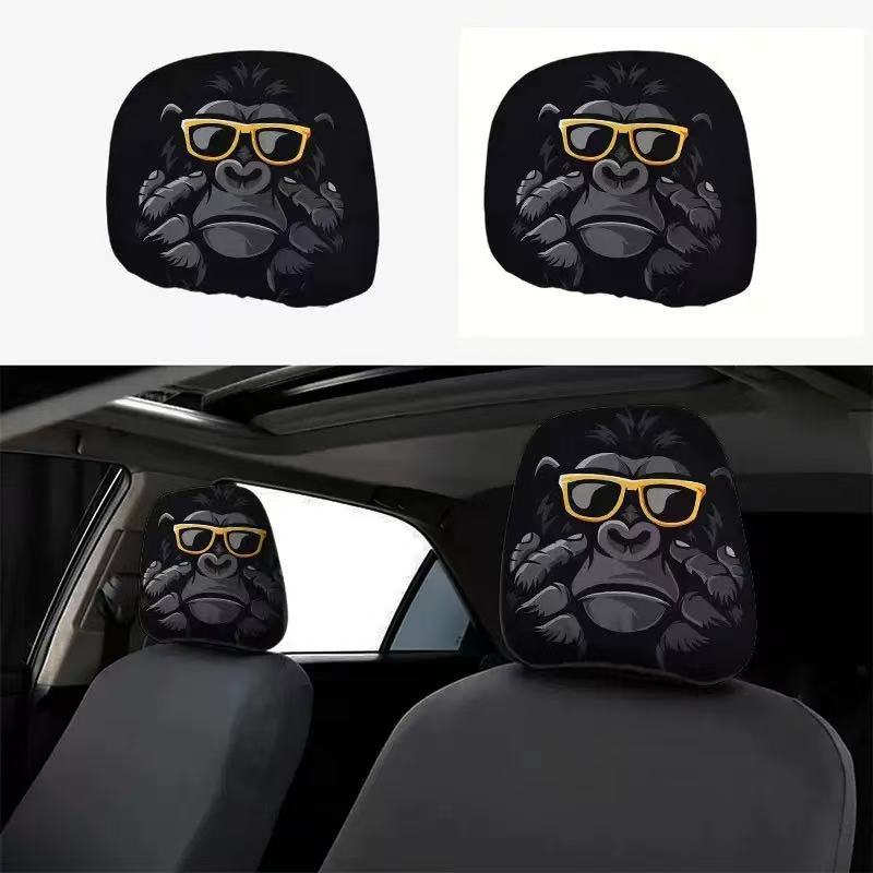 Black Skull Funny Car Print Headrest Cover Universal Elastic