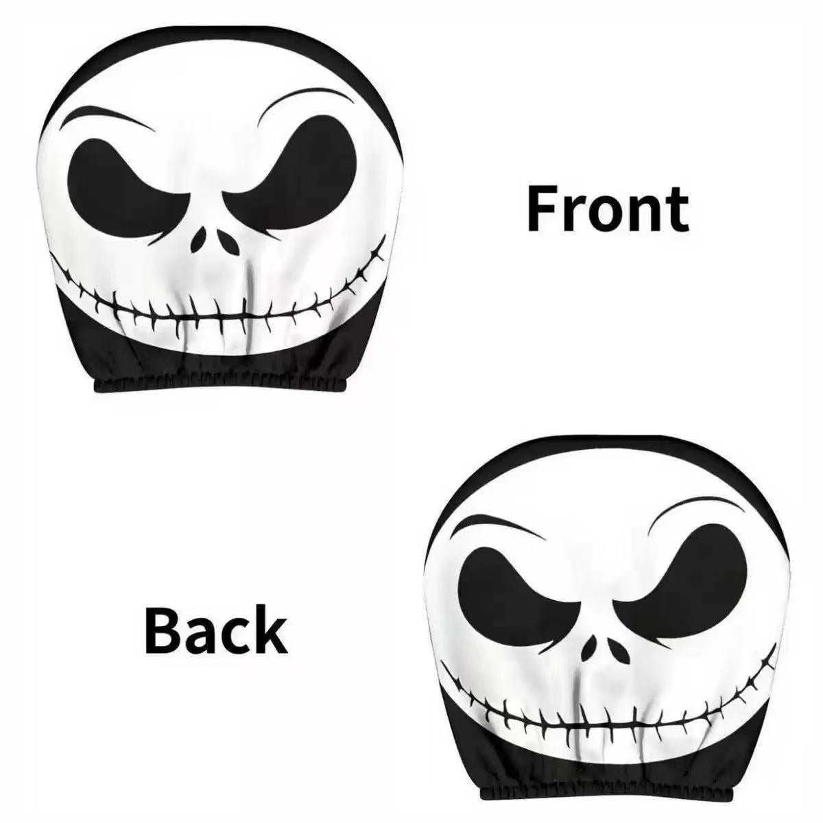 Black Skull Funny Car Print Headrest Cover Universal Elastic