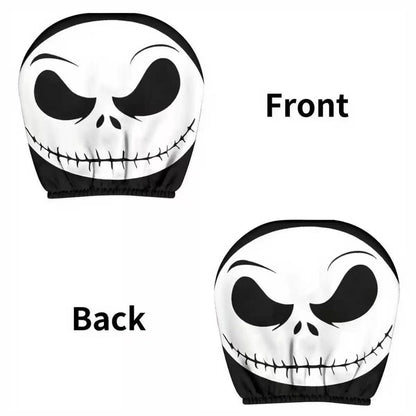 Black Skull Funny Car Print Headrest Cover Universal Elastic