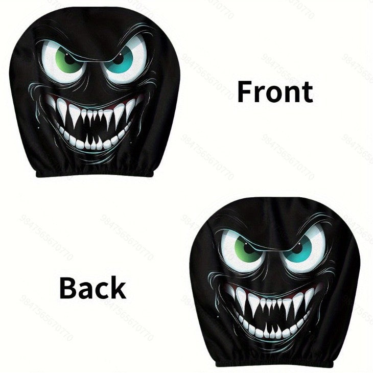Black Skull Funny Car Print Headrest Cover Universal Elastic