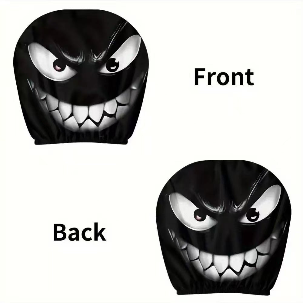 Black Skull Funny Car Print Headrest Cover Universal Elastic