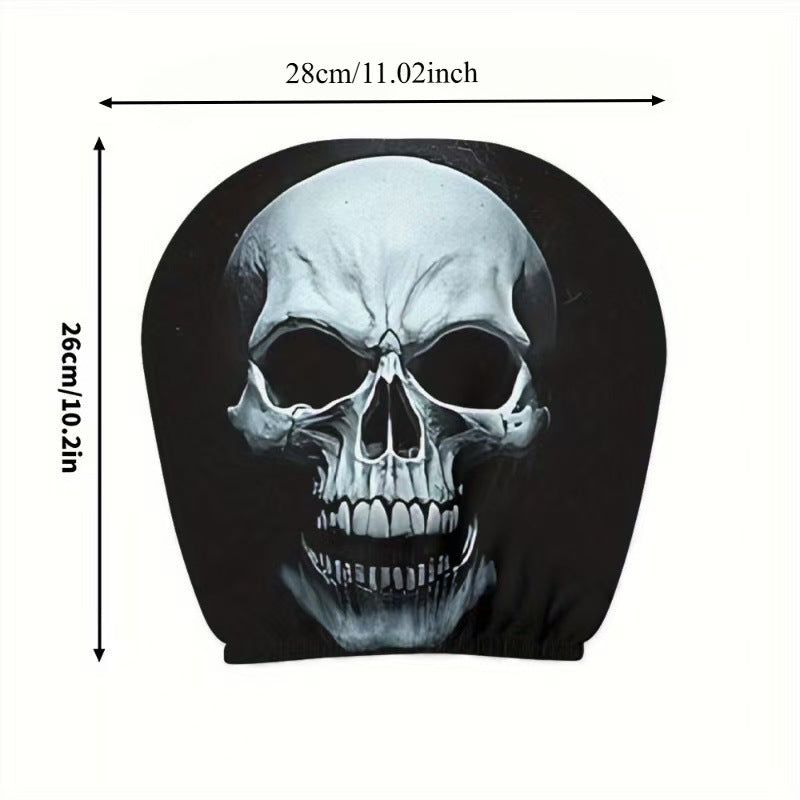 Black Skull Funny Car Print Headrest Cover Universal Elastic