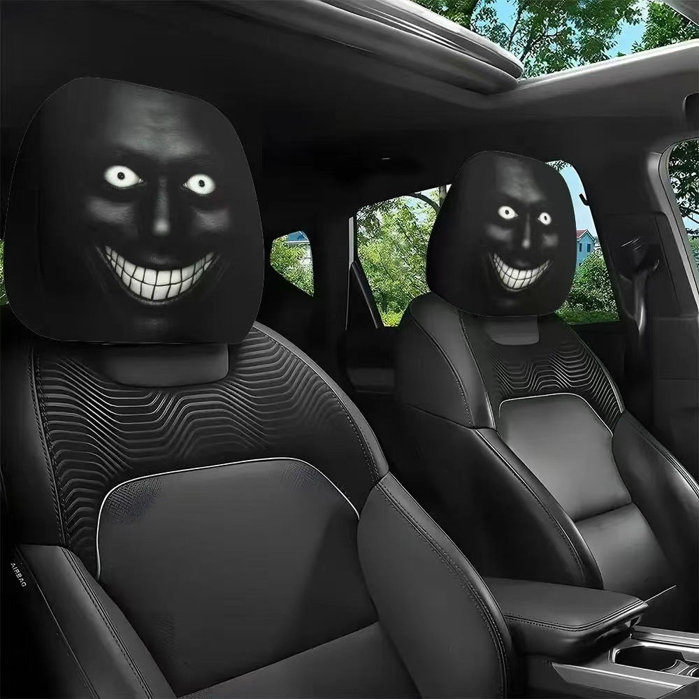 Black Skull Funny Car Print Headrest Cover Universal Elastic