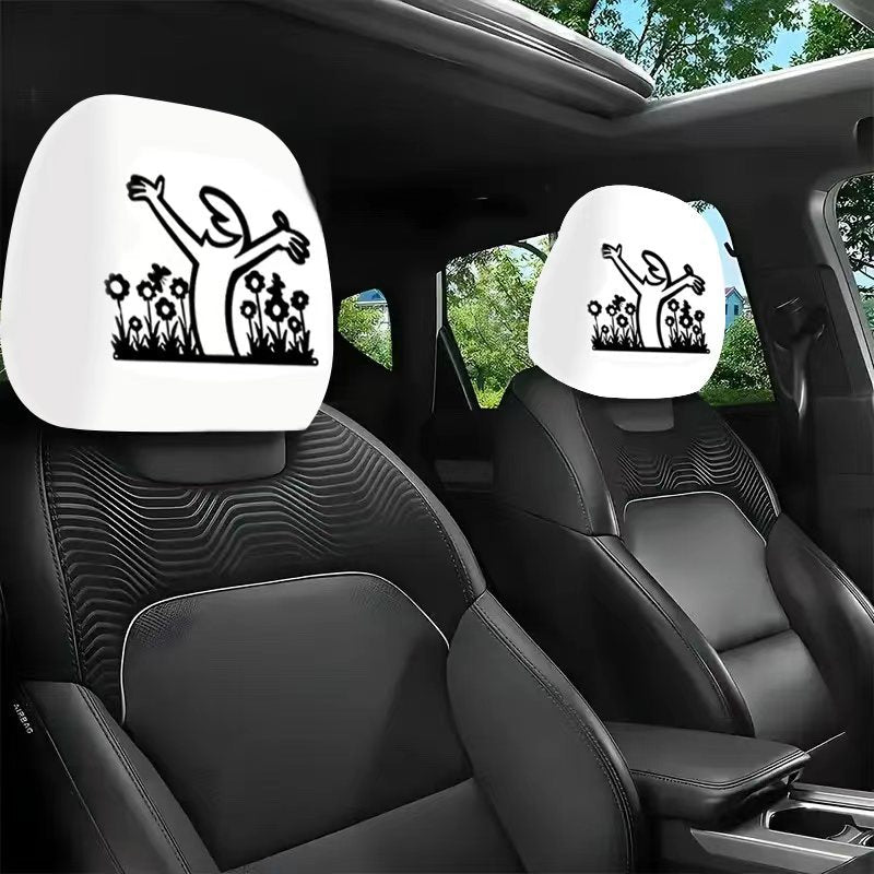 Black Skull Funny Car Print Headrest Cover Universal Elastic
