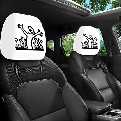 Black Skull Funny Car Print Headrest Cover Universal Elastic