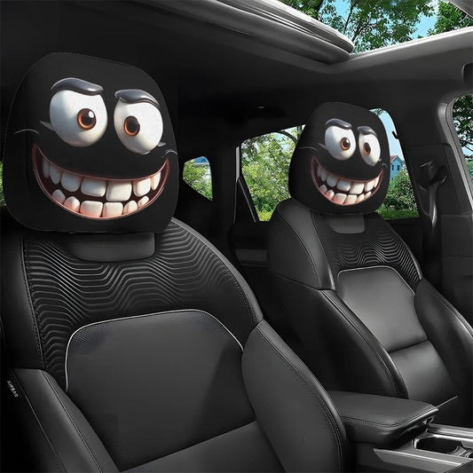 Black Skull Funny Car Print Headrest Cover Universal Elastic