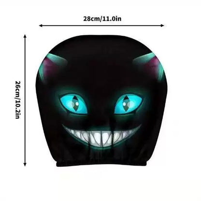 Black Skull Funny Car Print Headrest Cover Universal Elastic