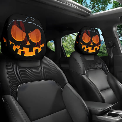 Black Skull Funny Car Print Headrest Cover Universal Elastic