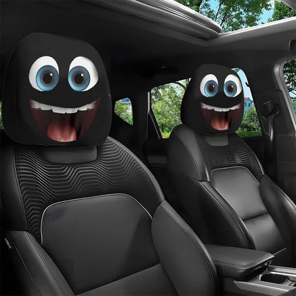 Black Skull Funny Car Print Headrest Cover Universal Elastic