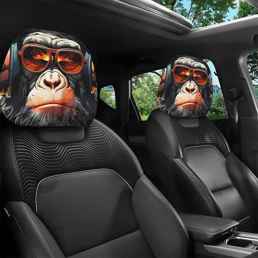 Black Skull Funny Car Print Headrest Cover Universal Elastic