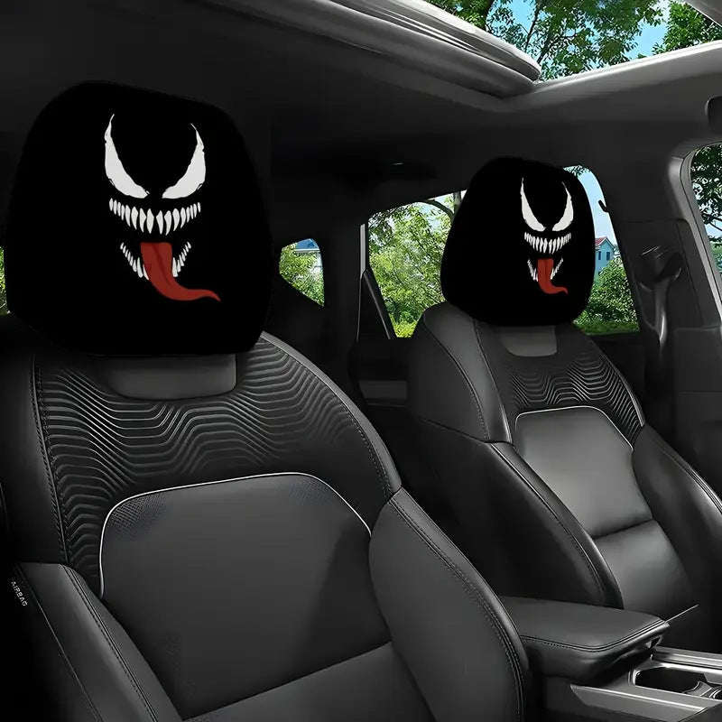 Black Skull Funny Car Print Headrest Cover Universal Elastic