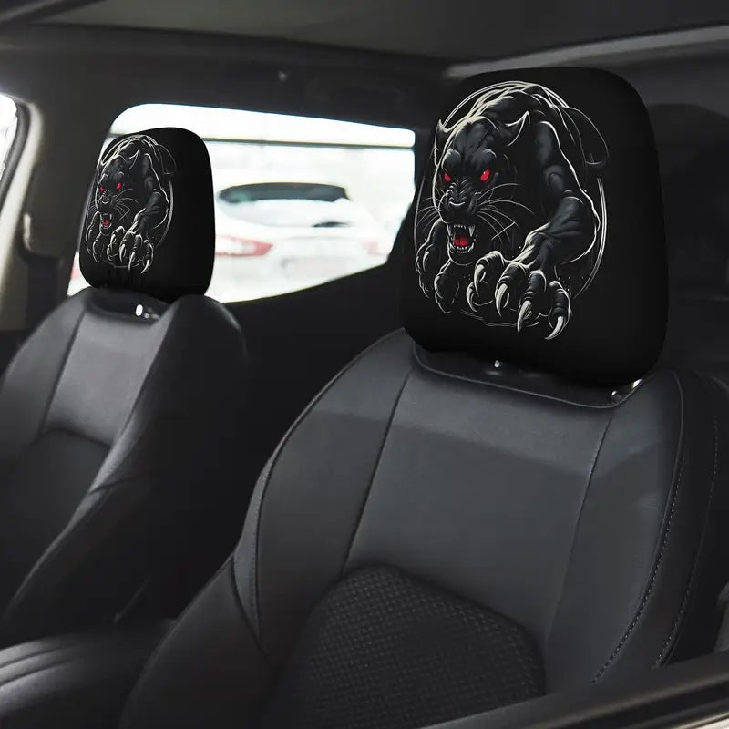 Black Skull Funny Car Print Headrest Cover Universal Elastic
