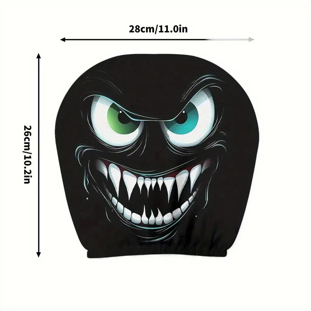 Black Skull Funny Car Print Headrest Cover Universal Elastic