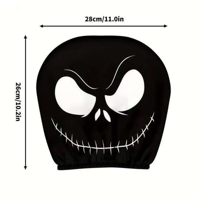 Black Skull Funny Car Print Headrest Cover Universal Elastic