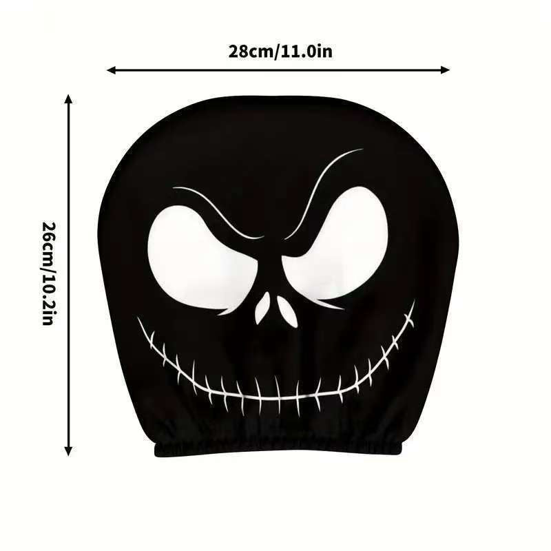 Black Skull Funny Car Print Headrest Cover Universal Elastic