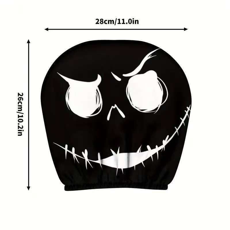 Black Skull Funny Car Print Headrest Cover Universal Elastic