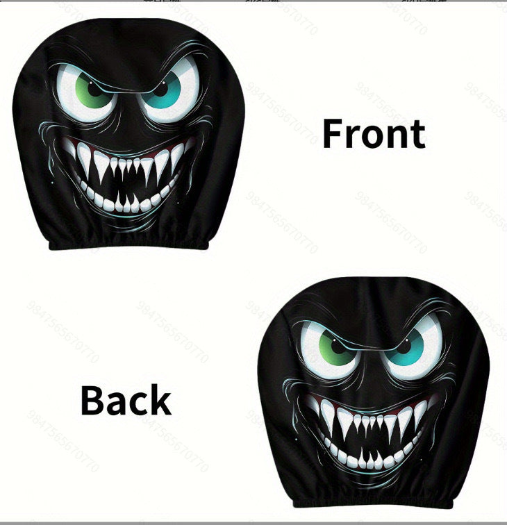 Black Skull Funny Car Print Headrest Cover Universal Elastic