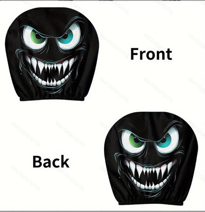 Black Skull Funny Car Print Headrest Cover Universal Elastic
