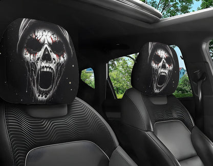 Black Skull Funny Car Print Headrest Cover Universal Elastic