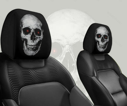 Black Skull Funny Car Print Headrest Cover Universal Elastic