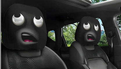 Black Skull Funny Car Print Headrest Cover Universal Elastic