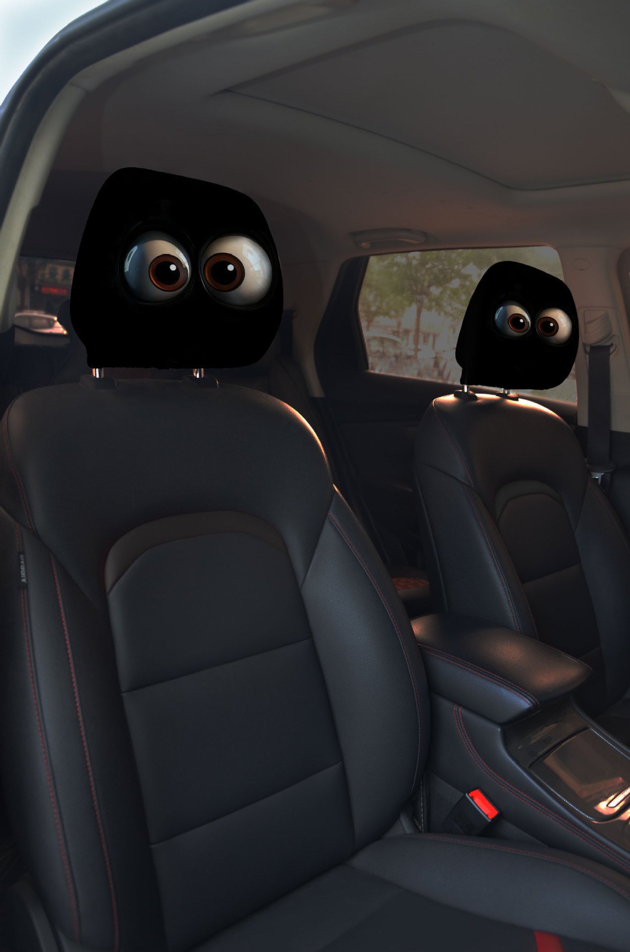 Black Skull Funny Car Print Headrest Cover Universal Elastic