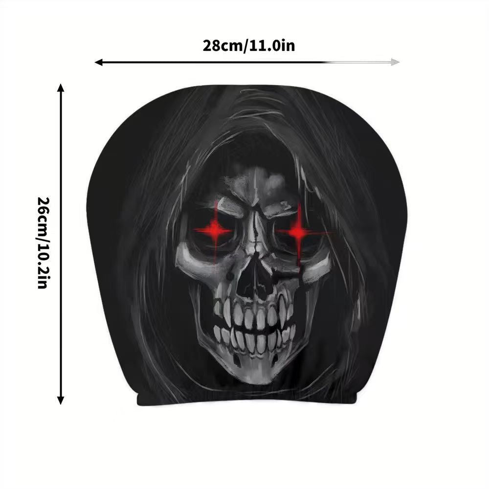 Black Skull Funny Car Print Headrest Cover Universal Elastic