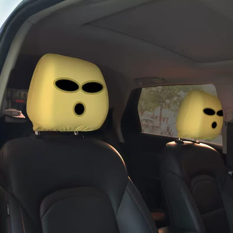 Black Skull Funny Car Print Headrest Cover Universal Elastic