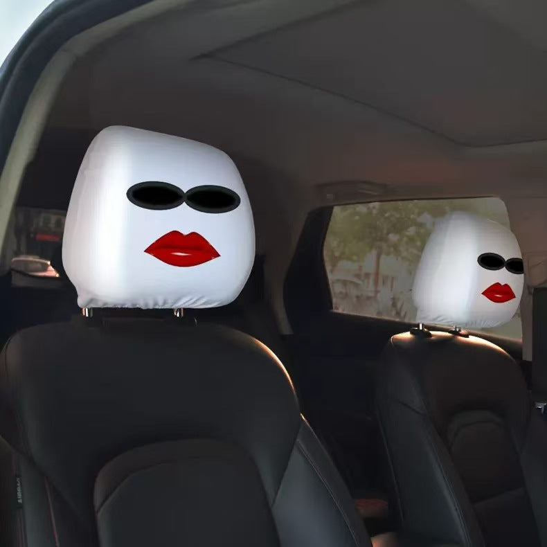 Black Skull Funny Car Print Headrest Cover Universal Elastic